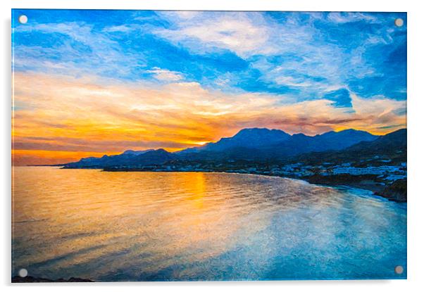 Makrygialos Sunset Digital Painting Acrylic by Antony McAulay