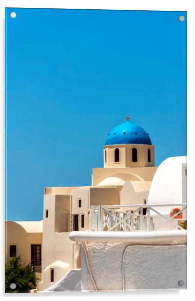 Santorini Oia Blue Domed Church Acrylic by Antony McAulay