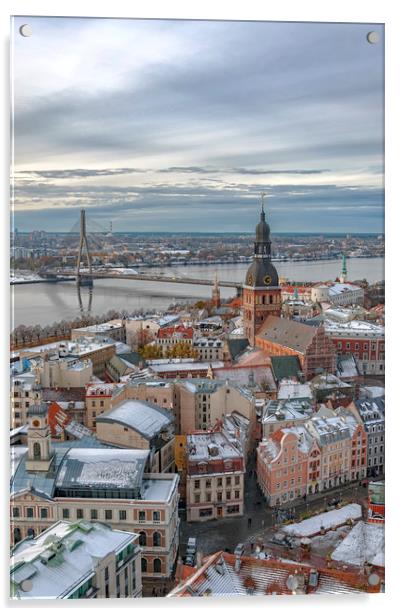 Riga Aerial View of Old Town Acrylic by Antony McAulay