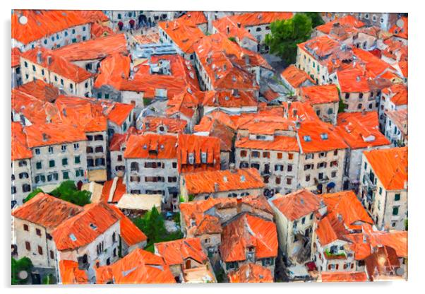 Montenegro Kotor Rooftops Digital Painting Acrylic by Antony McAulay
