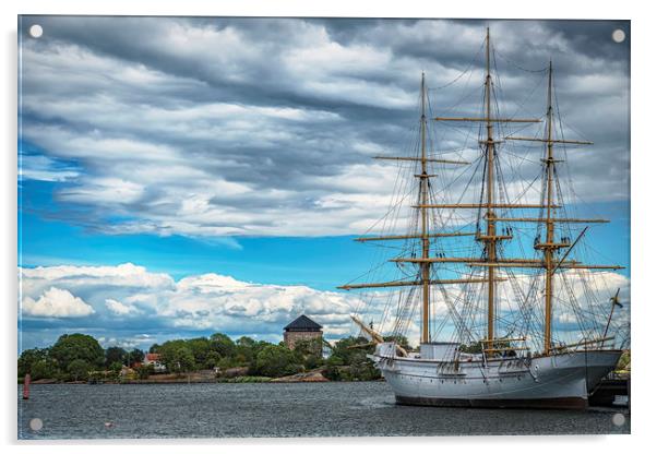 Karlskrona Naval Museum Tallship Landscape Acrylic by Antony McAulay