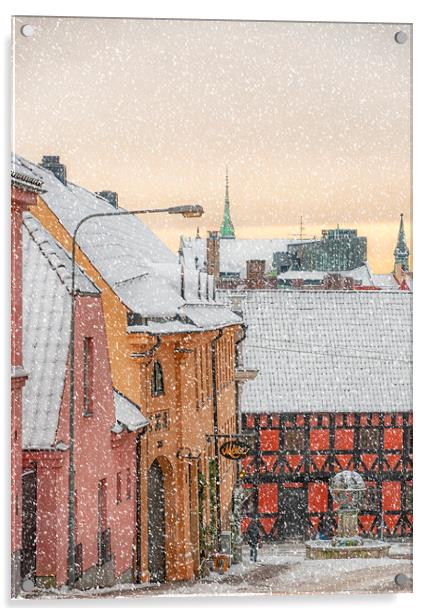 Helsingborg Wintry Old Town Acrylic by Antony McAulay