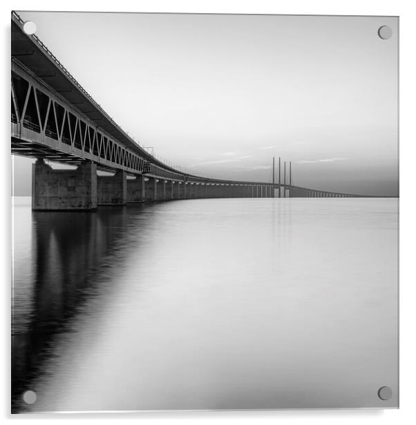 Oresunds Bridge at Sunset in Black and White Acrylic by Antony McAulay