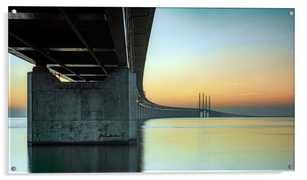 Oresunds Bridge at Sunset From Underneath Acrylic by Antony McAulay