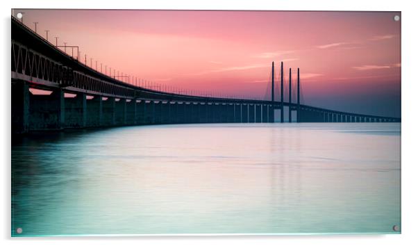 Oresunds Bridge at Dusk Panorama Acrylic by Antony McAulay