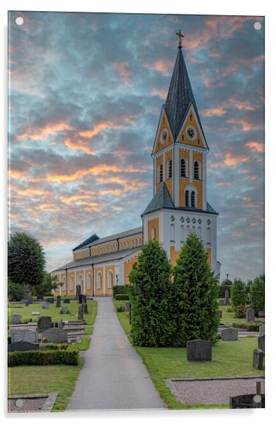 Brakne Hoby Church Sunset Sky Acrylic by Antony McAulay