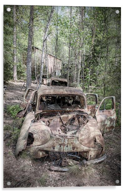 Kirkoe Mosse Bilkyrkogard Rusting Cars Acrylic by Antony McAulay