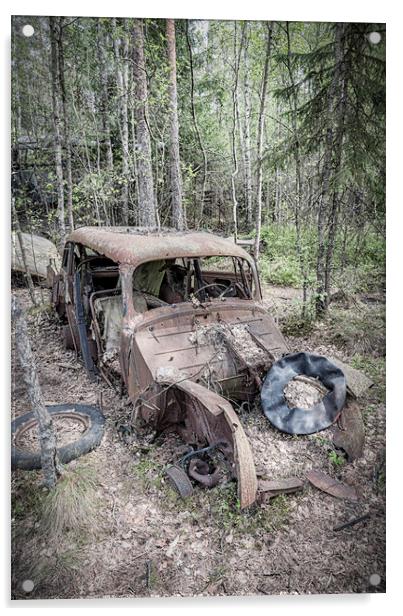 Kirkoe Mosse Bilkyrkogard Rusty Car Acrylic by Antony McAulay