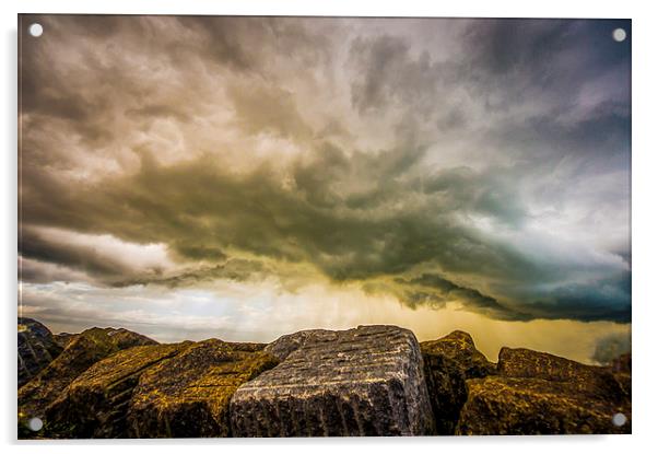  Storm over Sea Defences Acrylic by jon  Roberts