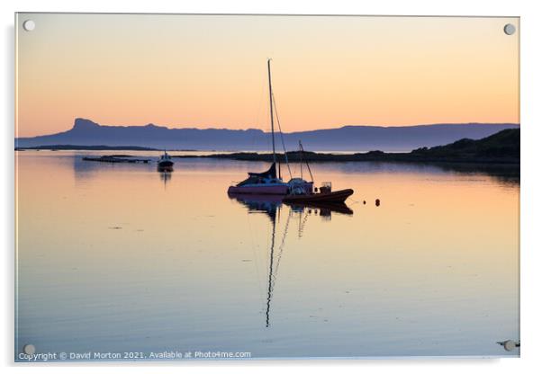 Yacht at Sunset off Arisaig Acrylic by David Morton