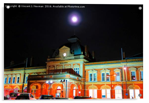 Full Moon Above Norwich Train Station, England Acrylic by Vincent J. Newman