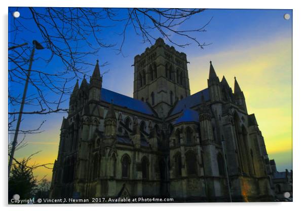Cathedral of St John The Baptist at Dusk, Norwich, Acrylic by Vincent J. Newman