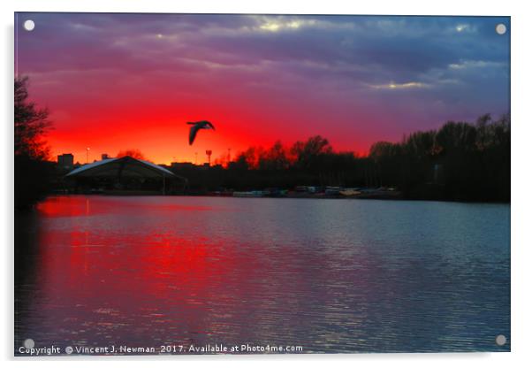 Sunset at Whitlingham Lake, Norwich, U.K Acrylic by Vincent J. Newman