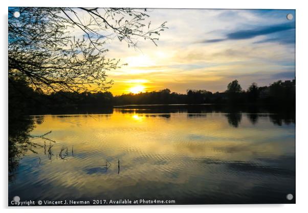 Sunset Over U.E.A Lake, Norwich, England Acrylic by Vincent J. Newman