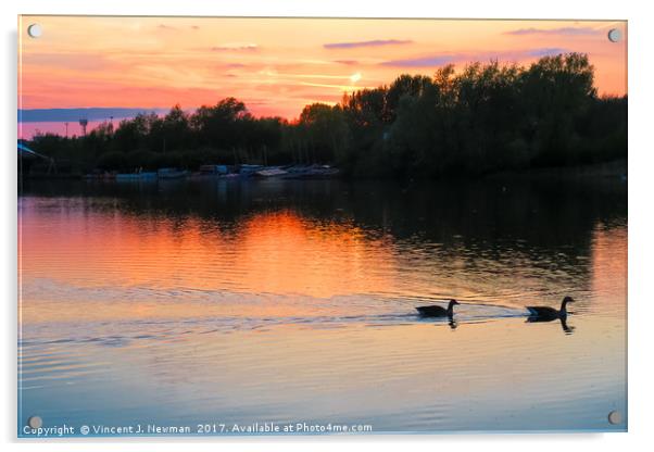 Sunset at Whitlingham Lake, Norwich, U.K  Acrylic by Vincent J. Newman