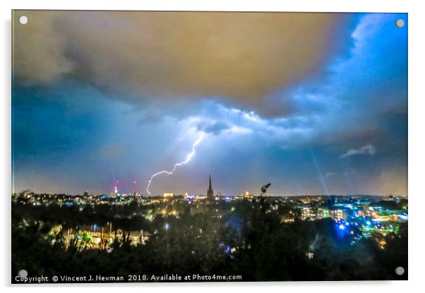 Lightning over Norwich, U.K Acrylic by Vincent J. Newman