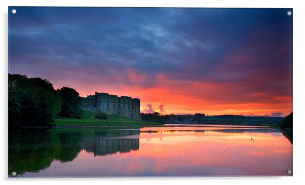 Carew Castle Sunset Acrylic by Mark Robson