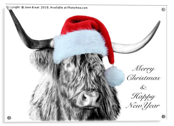 Festive Highland Cow Acrylic by Jane Braat