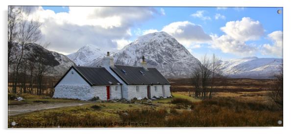 Panorama of The Black Rock Cottage in Glen Coe Acrylic by Jane Braat