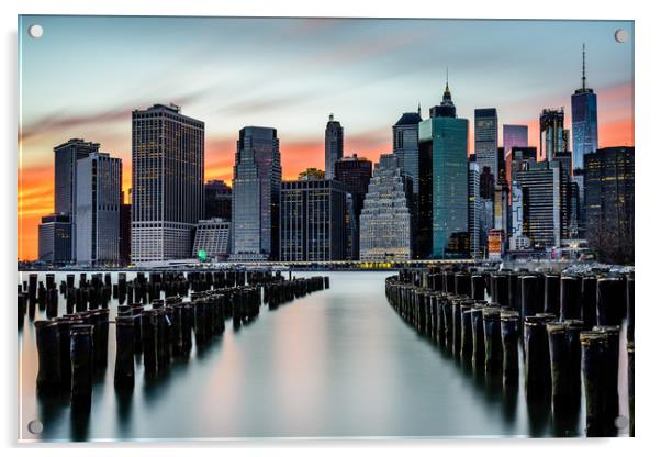 New York Sunset Over The Manhattan Skyline Acrylic by Chris Curry