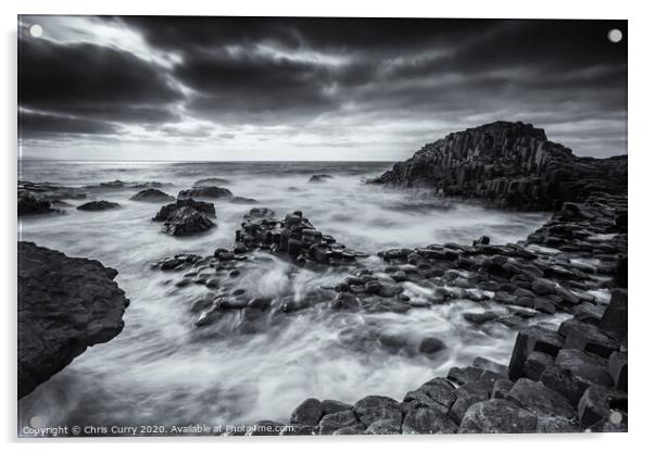 Giants Causeway Black and White County Antrim Nort Acrylic by Chris Curry