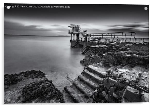 Blackrock Diving Tower Salthill Galway Ireland Black and White Seascape Acrylic by Chris Curry