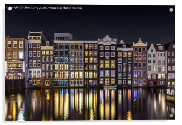 Amsterdam Canals Damrak At Night Cityscape Acrylic by Chris Curry