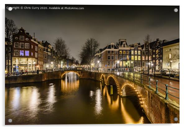 Amsterdam At Night Keizersgracht Canal Acrylic by Chris Curry