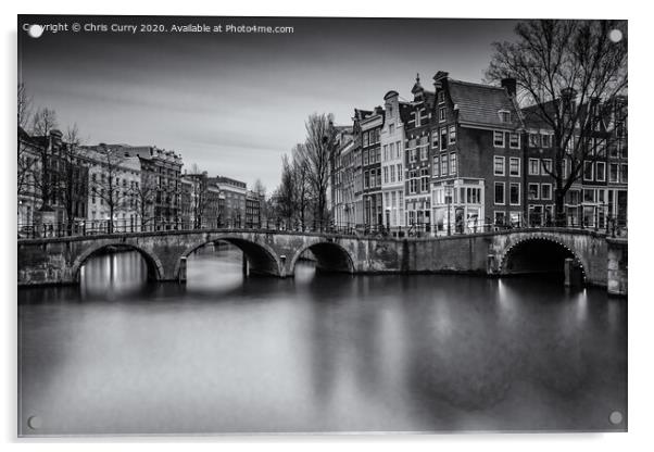 Amsterdam Black and White Cityscape Keizersgracht Canal Acrylic by Chris Curry
