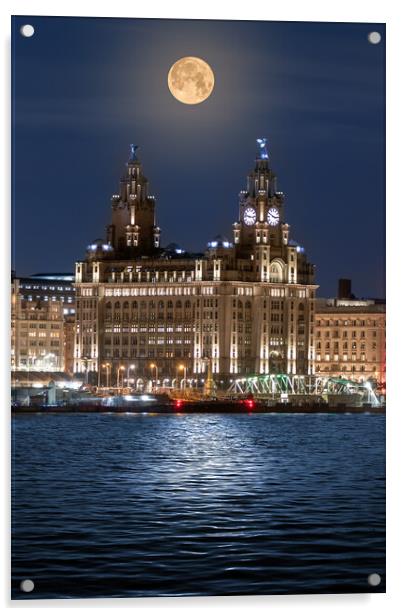 Supermoon over Liverpool Waterfront Acrylic by Dave Wood