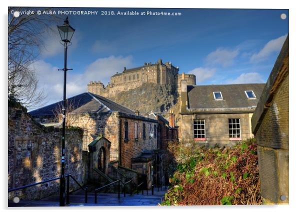 The Vennel Steps & Edinburgh Castle, Scotland  Acrylic by ALBA PHOTOGRAPHY