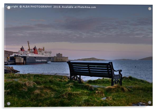 Castlebay Harbour, Isle of Barra, Outer Hebrides. Acrylic by ALBA PHOTOGRAPHY