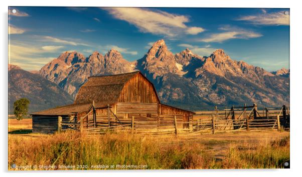 Radiant Beauty -- Tetons and Moulton Barn Acrylic by Stephen Stookey