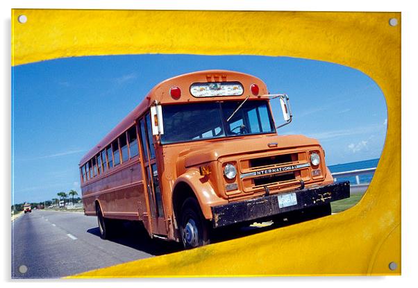  Vintage Cuban Bus Acrylic by Mavis Roper
