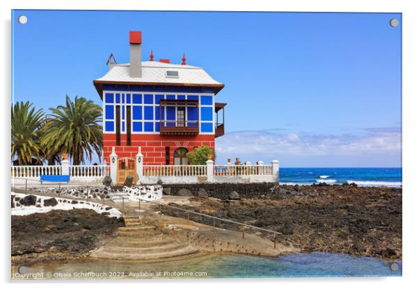 Blue House at the Seaside Acrylic by Gisela Scheffbuch