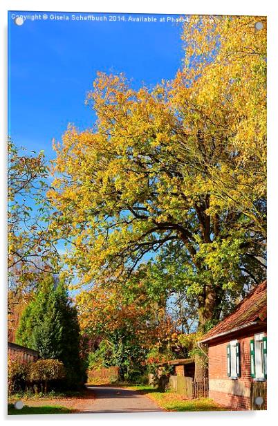  German  Village Street in Autumn Acrylic by Gisela Scheffbuch
