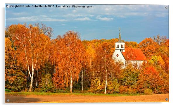  Village Church in Autumn Acrylic by Gisela Scheffbuch