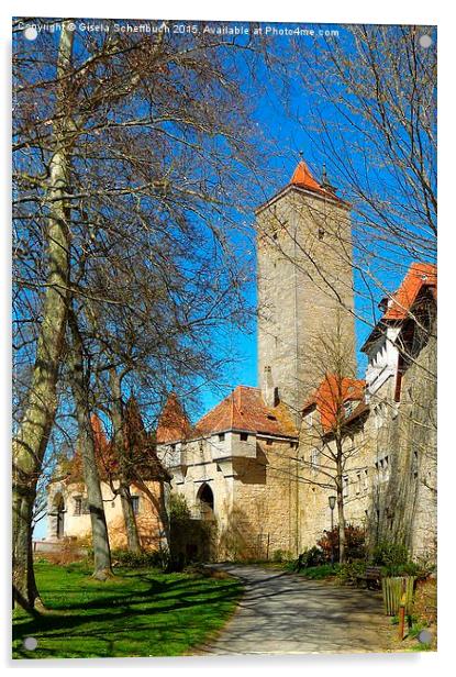  Castle Gate and Town Wall in Rothenburg Acrylic by Gisela Scheffbuch