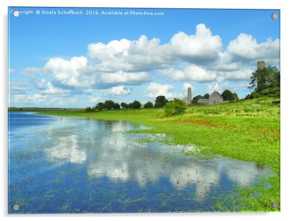 The Shannon Riverbanks at Clonmacnoise Acrylic by Gisela Scheffbuch