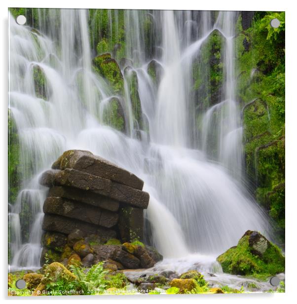 Artificial Waterfall in the mountain park Wilhelms Acrylic by Gisela Scheffbuch