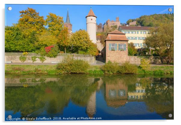  Wertheim with the Tauber River and the Castle     Acrylic by Gisela Scheffbuch