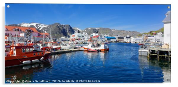 The Colourful Harbour of Honningsvag Acrylic by Gisela Scheffbuch