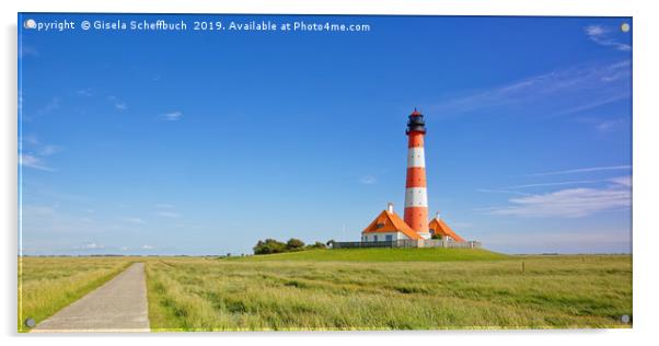 The Famous German Westerheversand Lighthouse Acrylic by Gisela Scheffbuch