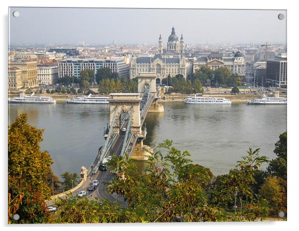 Chain Bridge Budapest Acrylic by Sue Thomas