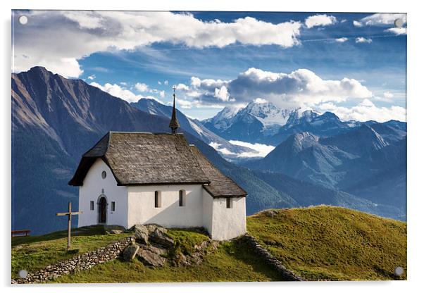 Chapel Swiss Mountains Switzerland Acrylic by Matthias Hauser