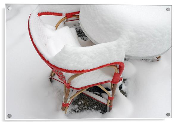 Snow-covered red chair Acrylic by Matthias Hauser
