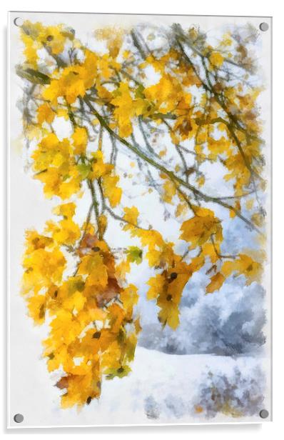 Yellow leaves and first snow Acrylic by Matthias Hauser