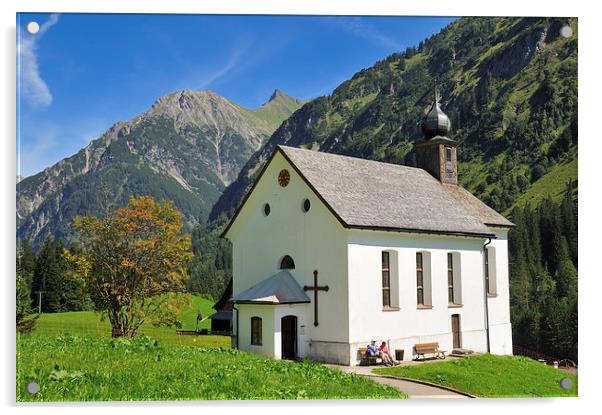 Mountain church Baad Kleinwalsertal Austria Acrylic by Matthias Hauser