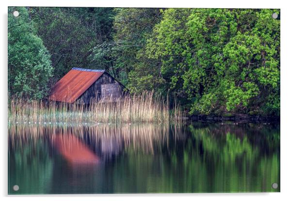 Old Boathouse on Loch Acrylic by Adrian Hargan