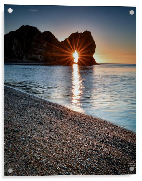 Durdle Door winter sunburst  Acrylic by Shaun Jacobs